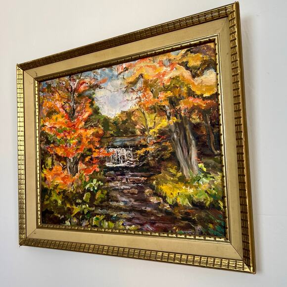 Vintage 60s Framed Fall Landscape Painting 24x20 Original Impressionist Art - Picture 6 of 14